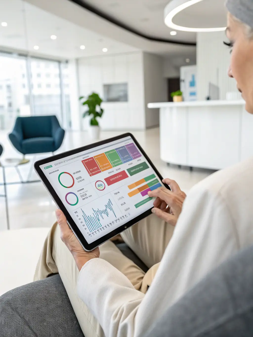 A pharmaceutical sales representative using a RepIntel tablet to view physician data and optimize their route, showcasing the platform's ease of use and real-time insights.