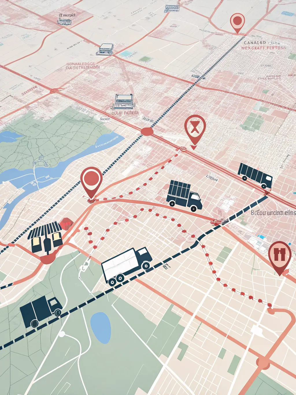 A map visualization showing optimized sales routes generated by RepIntel, highlighting the platform's ability to improve efficiency.